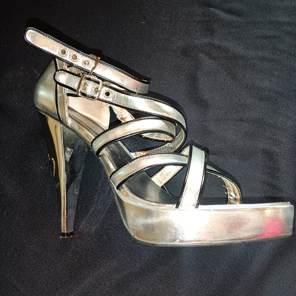 Baby Phat Metallic Silver Strappy Heels